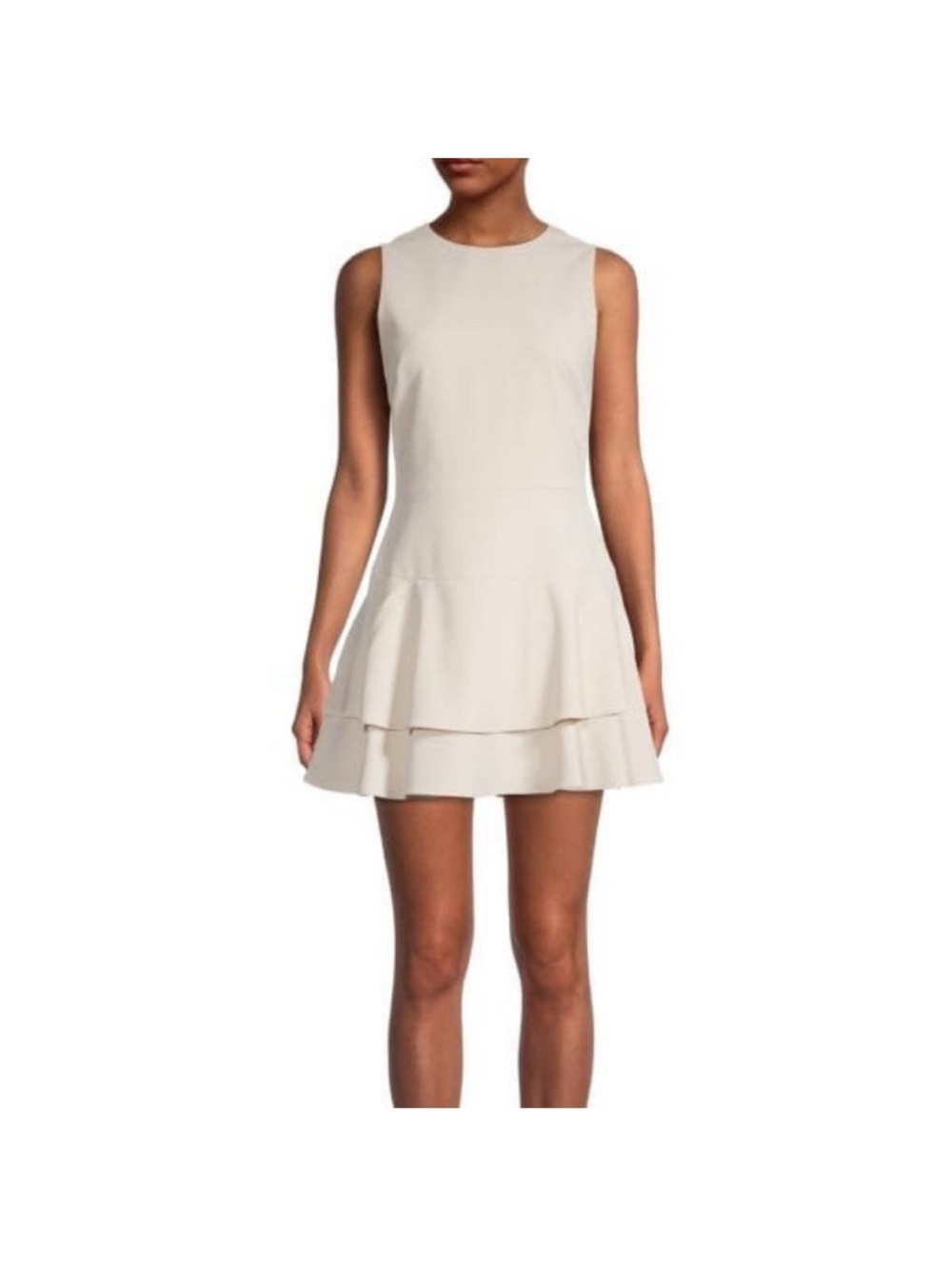 Alice + Olivia Cream Sleeveless Double-Tier Mini Dress